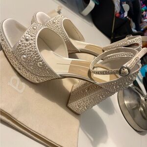 Dolce Vita Ivory Pearl-Embellished Block Heel Sandals